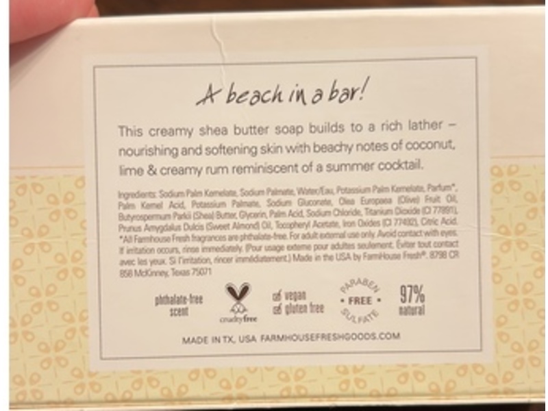 FHF Farmhouse Fresh Soap Bar, Citrine Beach Shea Butter, 6 oz/170 g