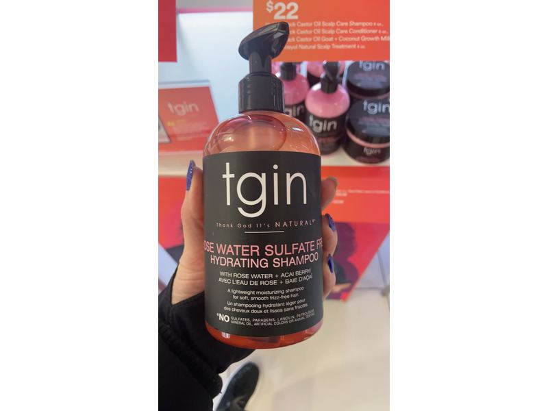tgin Thanks God It's Natural Rose Water Sulfate Free Hydrating Shampoo, 13 fl oz/384 mL