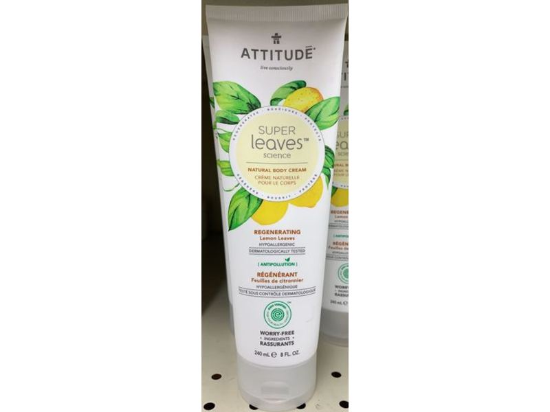 Attitude Natural Body Cream Regenerating, Lemon Leaves, 8 fl oz/240 mL