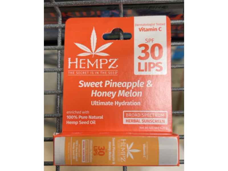 Hempz Ultimate Hydration Herbal Lip Sunscreen, Sweet Pineapple & Honey Melon, SPF 30, 0.15 oz/4.25 g