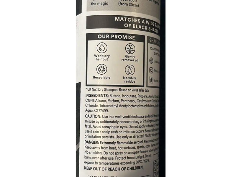 Batiste Colour Dry Shampoo, Black, 200 mL