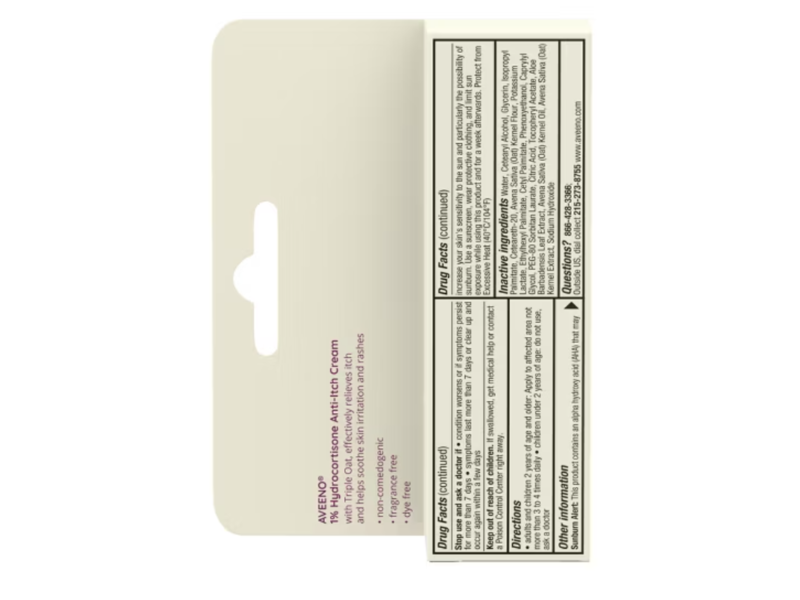 Aveeno 1% Hydrocortisone Anti-Itch Cream, Maximum Strength Formula, 1 oz/28 g