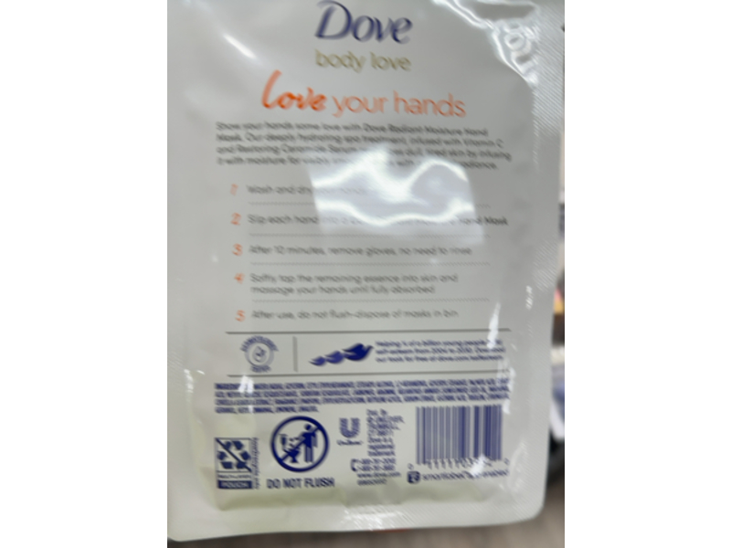 Dove Love Radiant Moisture Hand Mask, Vitamin C, 1 Pair