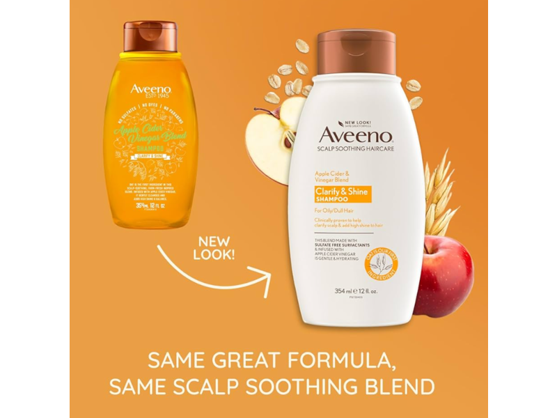 Aveeno Clarify & Shine Shampoo, Apple Cider Vinegar Blend, 12 fl oz/354 mL