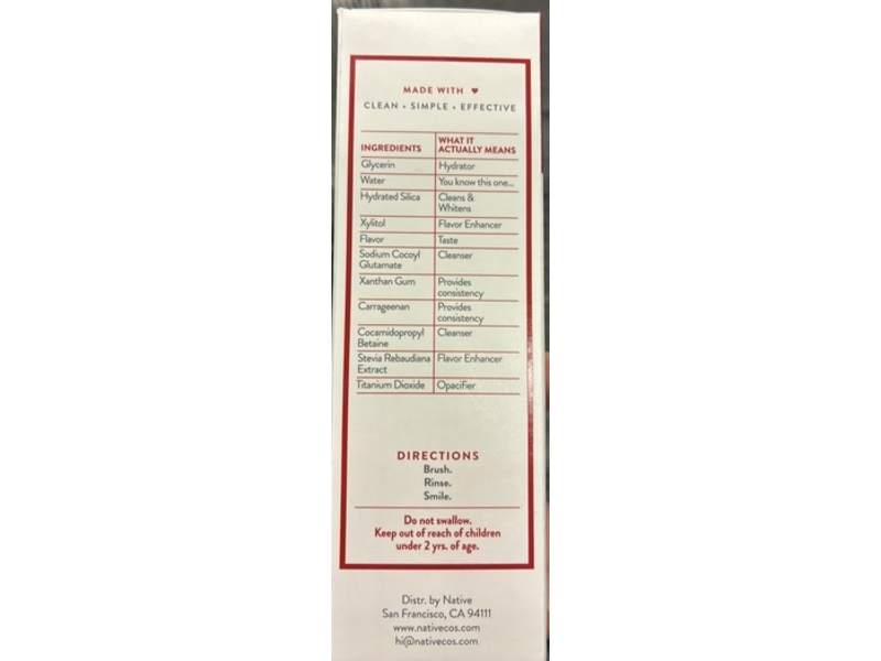 Native Fluoride Free Toothpaste, 4.1 fl oz/116 g