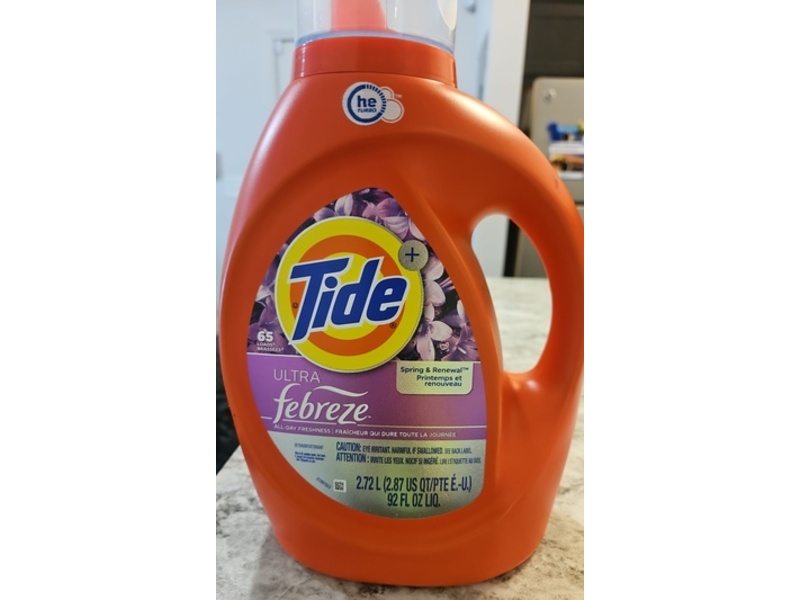 Tide Ultra Febreze Liquid Laundry Detergent, Spring and Renewal, 92 fl oz/2.72 L, 65 Loads