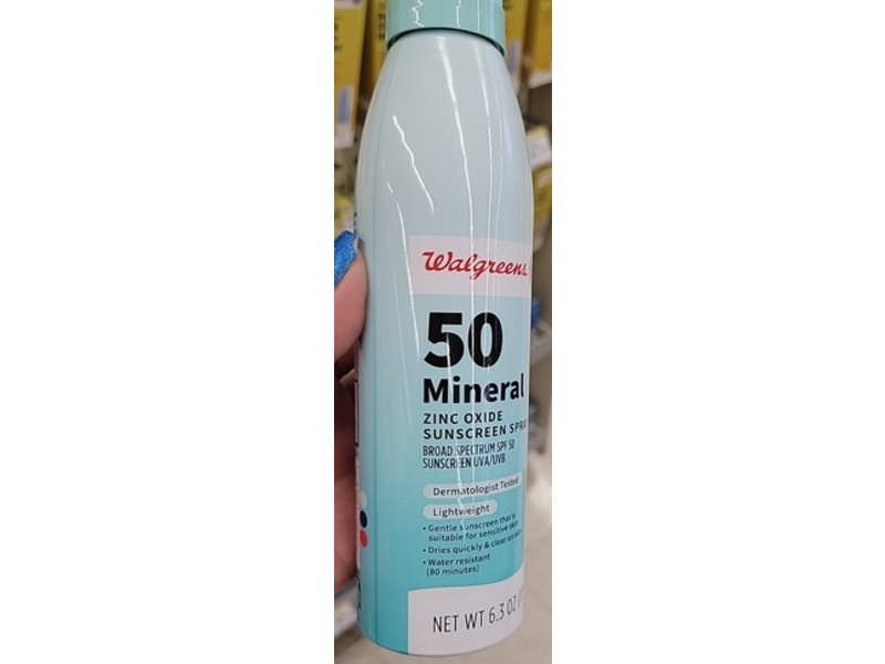 Walgreens Mineral Zinc Oxide Sunscreen Spray, SPF 50, 6.3 oz/179 g