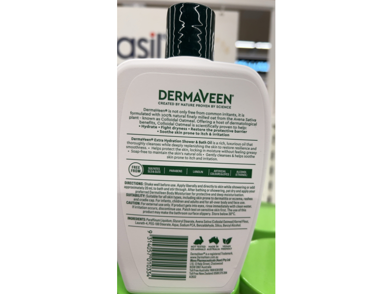 DermaVeen Extra Hydration Shower & Bath Oil, Colloidal Oatmeal, 500 mL