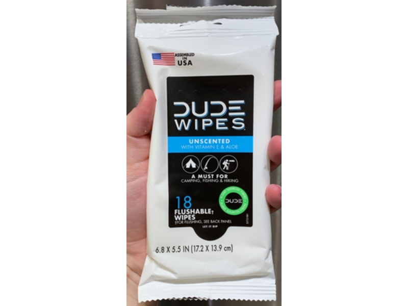 Dude Flushable Wipes, Vitamin E & Aloe, 18 Count