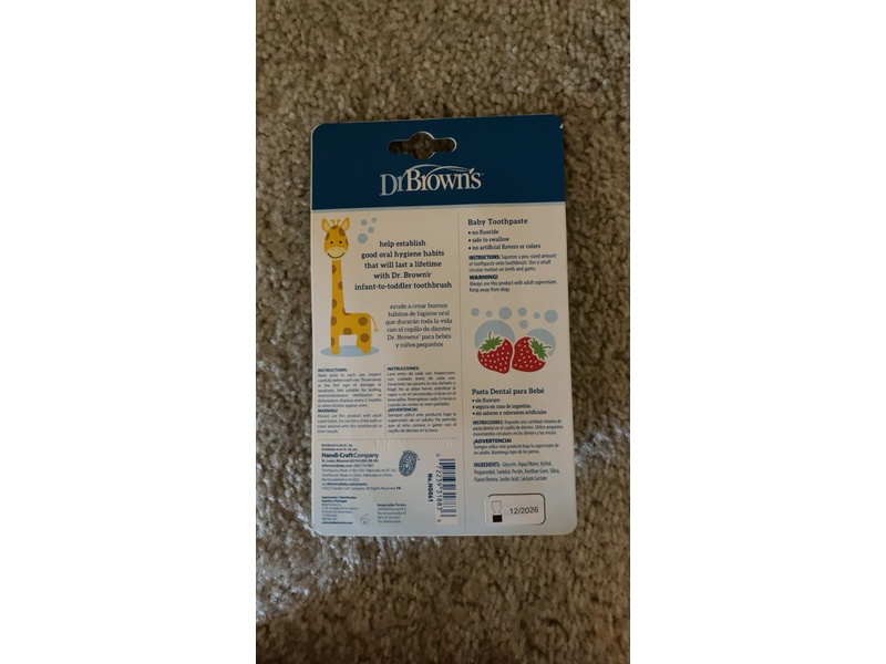 Dr. Brown's Infant-to-Toddler Toothbrush Set, Baby Toothpaste, Strawberry, Giraffe, 1.4 oz