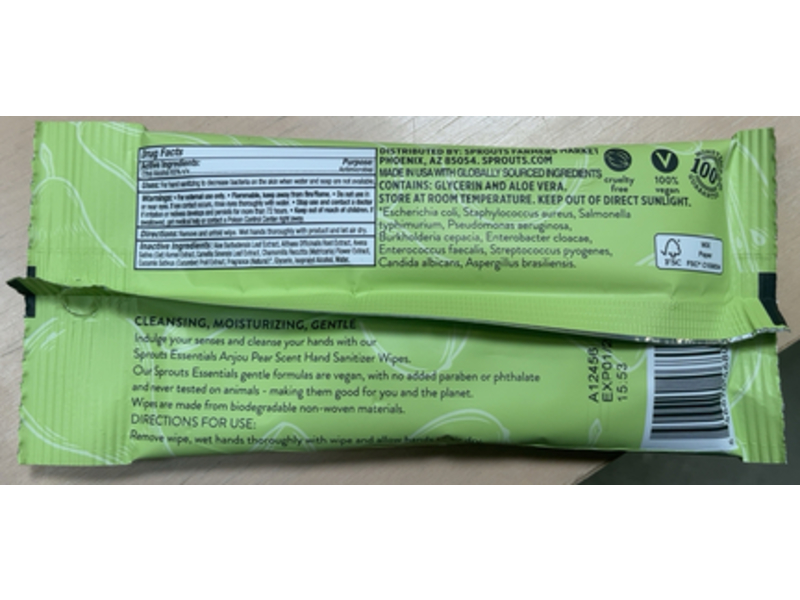 Sprouts Hand Sanitizer Wipes, Anjou Pear, 10 Counts