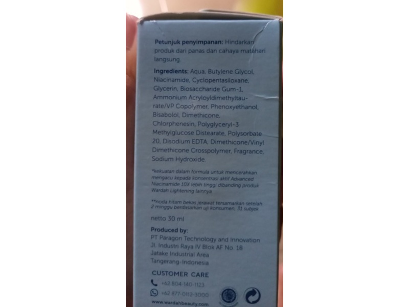 Wardah Lightening Serum Ampoul, Niacinamide, 30 mL