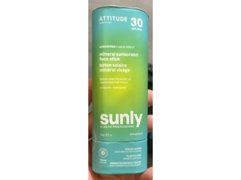 Attitude Mineral Face Sunscreen Stick, SPF 30, 0.7 oz/20 g