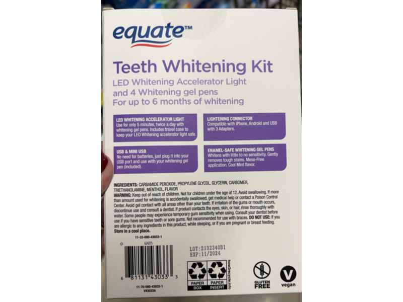 Equate Led Teeth Whitening Accelerator Pens Kit, 0.05 fl oz/1.4 mL, 4 Count
