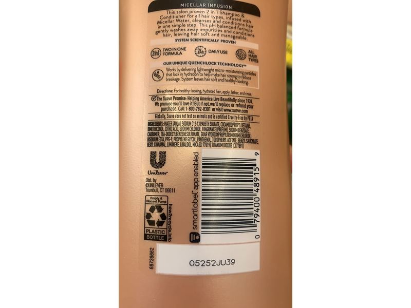 Suave Micellar Infusion 2 In 1 Shampoo & Conditioner, 28 fl oz/828 mL