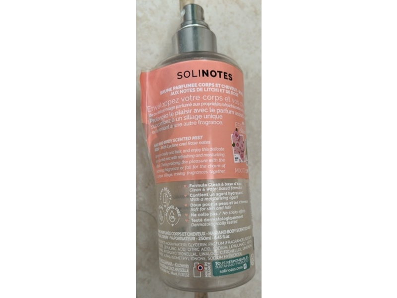 Solinotes Hair & Body Mist Parfum, Rose, 8.45 fl oz/250 mL