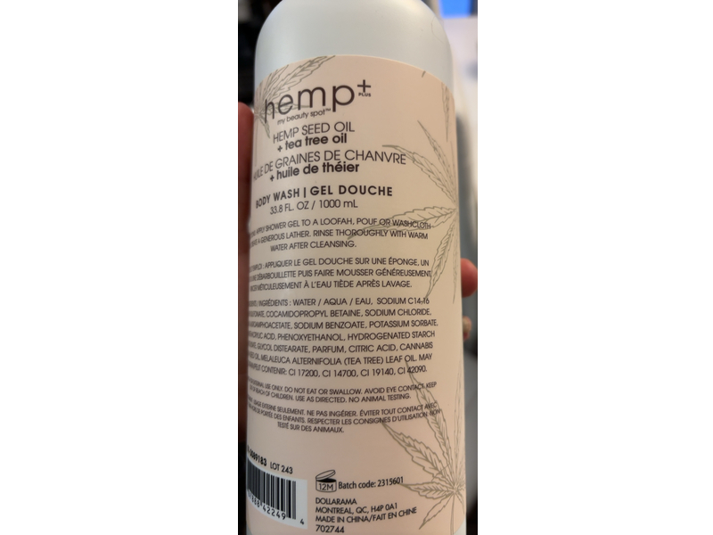 My Beauty Spot Body Wash, Hemp Seed Oil + Tea Tree Oil, 33.8 fl oz/1000 mL