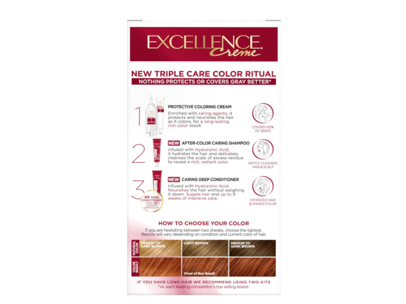 L'oreal Paris Excellence Creme Triple care Color Permanent Hair Color, 6R Light Auburn, 1 Application