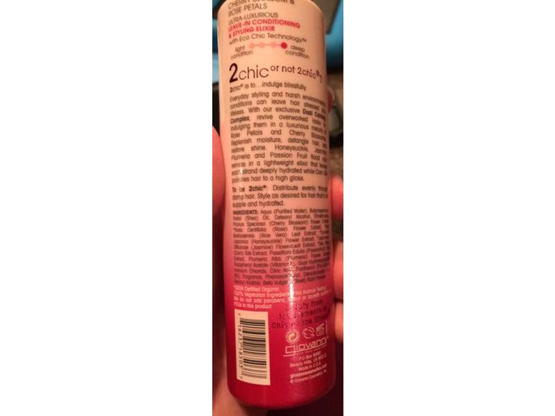 Giovanni Cosmetics 2chic Ultra Luxurious Leave-In Conditioning & Styling Elixir, Cherry Blossom & Rose Petals, 4 fl oz / 118 mL