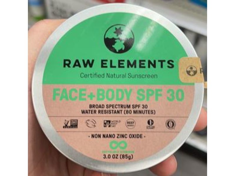 Raw Elements Face + Body Sunscreen, SPF 30, 3 oz/85 g