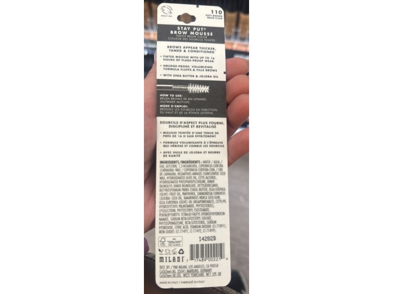 Milani Stay Put Tinted Brow Mousse, 110 Sift Brown, 0.10 fl oz/3 mL