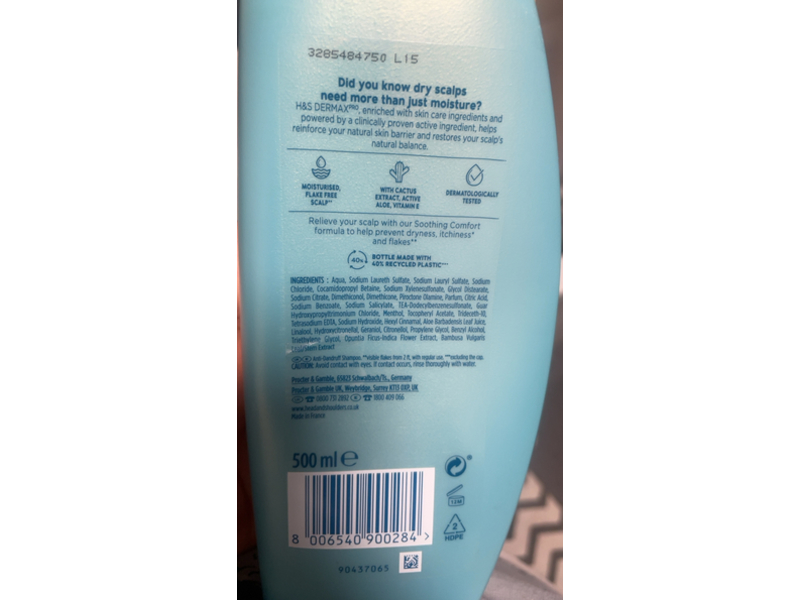 Head & Shoulders Dermaxpro Soothing Comfort Anti - Dandruff Shampoo, Cactus Extract, Active Aloe & Vitamin E, 500 mL