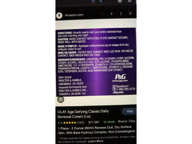 Olay Age Defying Classic Daily Renewal Cream, 2 fl oz/60 mL