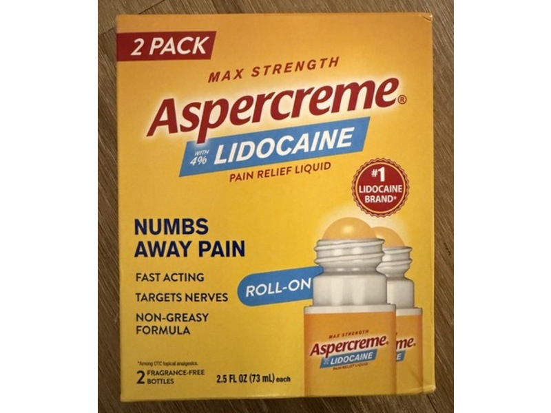 Aspercreme Max Strength Pain Relief Liquid Roll On, 4% Lidocaine, 2.5 fl oz/73 mL, 2 Pack