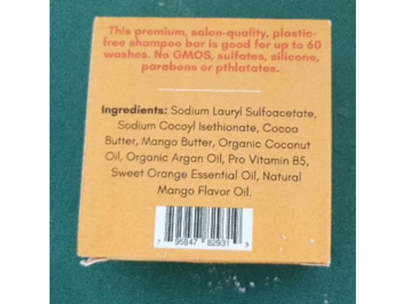 Silver Falls Sustainability Co Shampoo Bar, Mango-Orange, 2.1 oz/60 g
