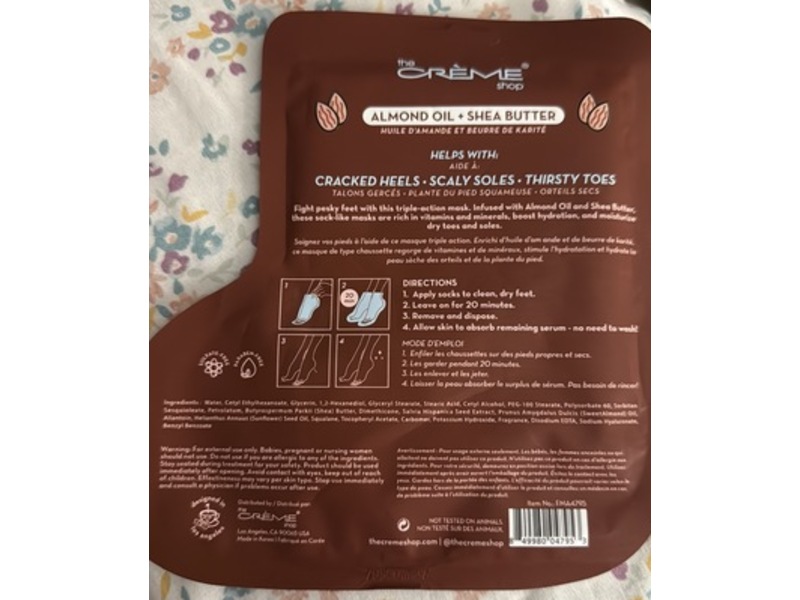 The Creme Shop Moisture Repair Foot Mask, Almond Oil + Shea Butter, 0.49 oz/14 g, 1 Pair