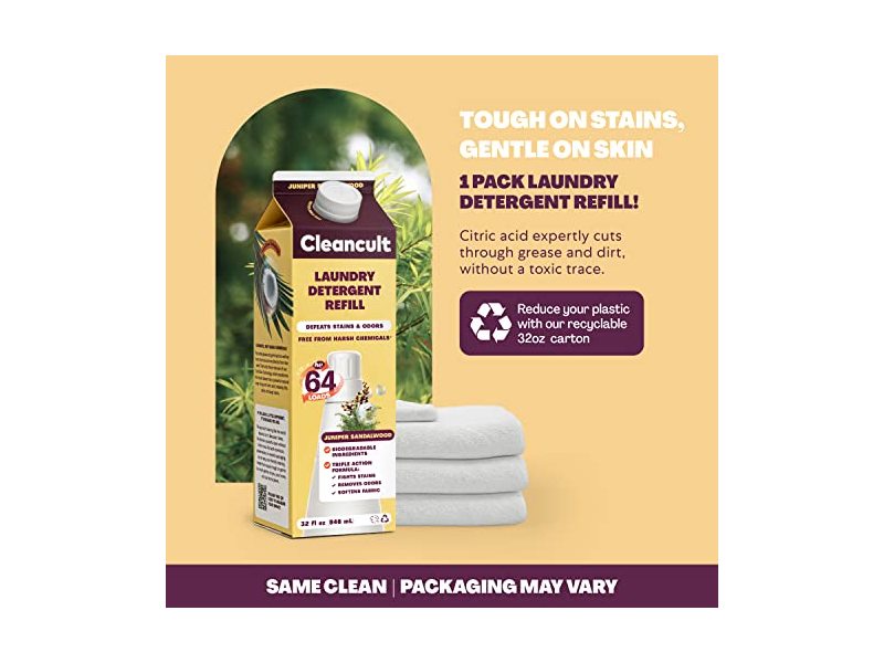 Cleancult Liquid Laundry Detergent Refills, Juniper Sandalwood, 64 Loads, 32 fl oz/946 mL