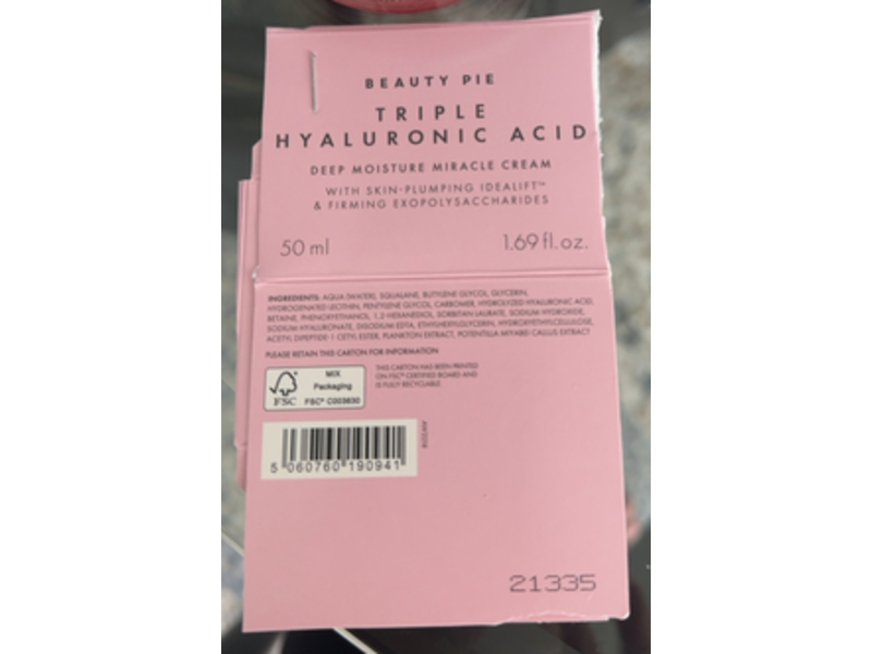 Beauty Pie Triple Deep Moisture Miracle Cream, Hyaluronic Acid, 1.69 fl oz/50 mL