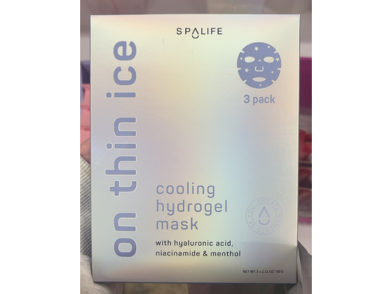 SpaLife On Thin Ice Cooling Hydrogel Mask, Hyaluronic Acid + Niacinamide & Menthol, 2.11 oz/60 g