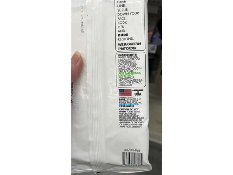 Dude Shower On The Go Body Wipes, Fragrance Free, 8 Count