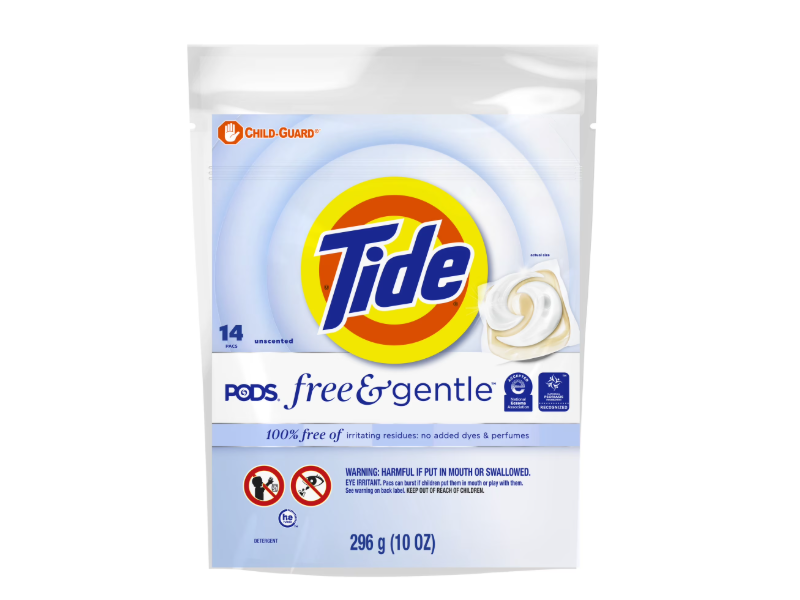 Tide Free & Gentle Detergent Pods, Unscented, 10 oz/296 g, 14 Count