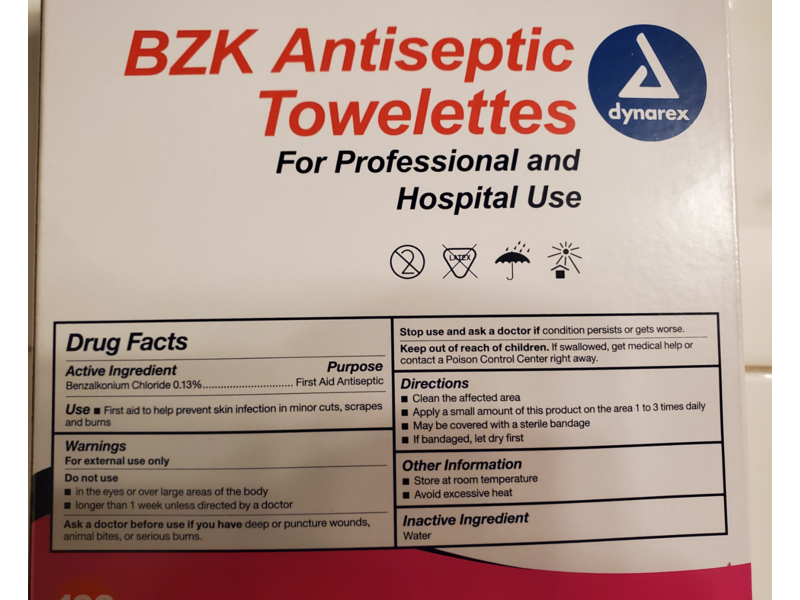 Dynarex BZK Antiseptic Towelettes, 100 Count