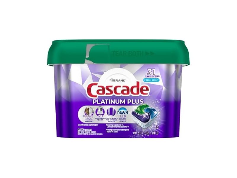 Cascade Platinum Plus Dishwasher Detergent Actionpacs, Fresh Scent, 17.5 oz/497 g, 31 Count