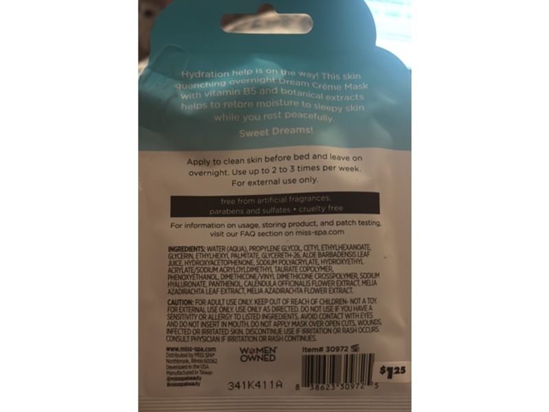 Miss Spa Dream Creme Overnight Mask, 1.18 fl oz/35 mL