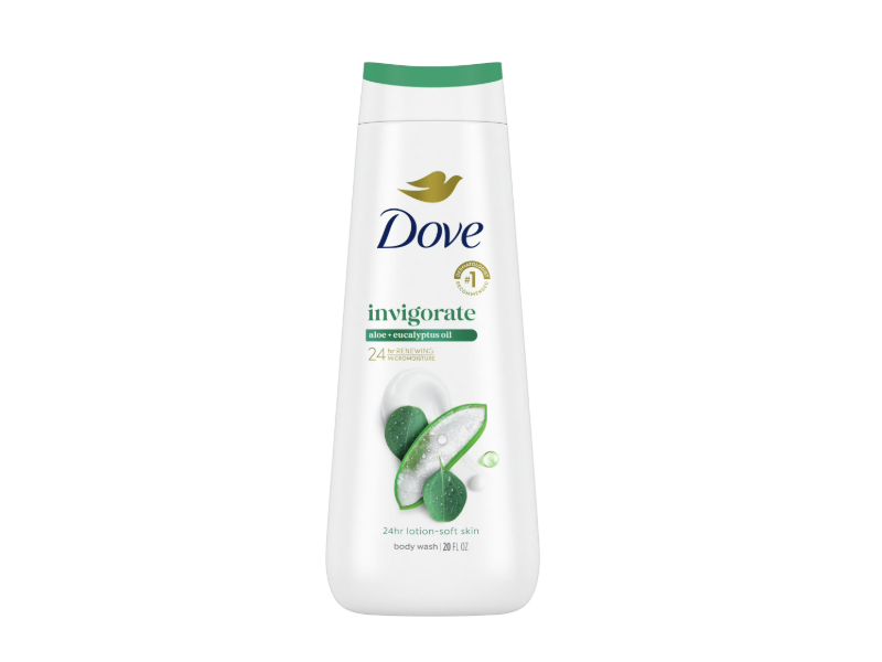Dove Invigorating Body Wash, Aloe & Eucalyptus Oil, 20 fl oz /591 mL, Pack Of 4