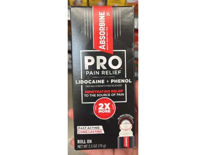 Absorbine Jr. Pro Pain Relief Roll On, Lidocane + Phenol, 2.5 oz/70 g