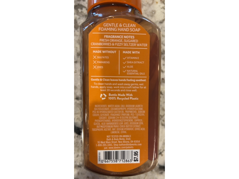 White Barn Gentle & Clean Foaming Hand Soap, Cranberry Orange Seltzer, 8.75 fl oz/259 mL