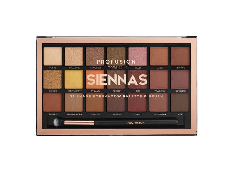 Profusion Cosmetics Siennas 21 Shade Palette & Brush, 0.96 oz/27.2 g