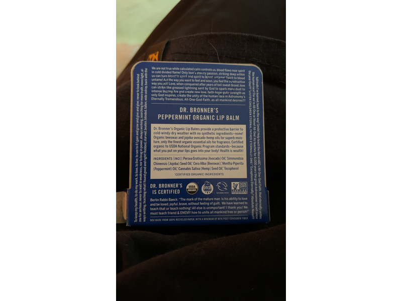 Dr. Bronner's Peppermint Organic Lip Balm, 0.15 oz/4 g