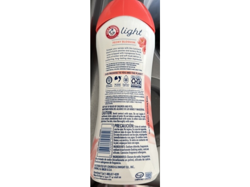 Arm & Hammer Light In-Wash Scent Booster, Peony Blossom, 18 oz/510 g