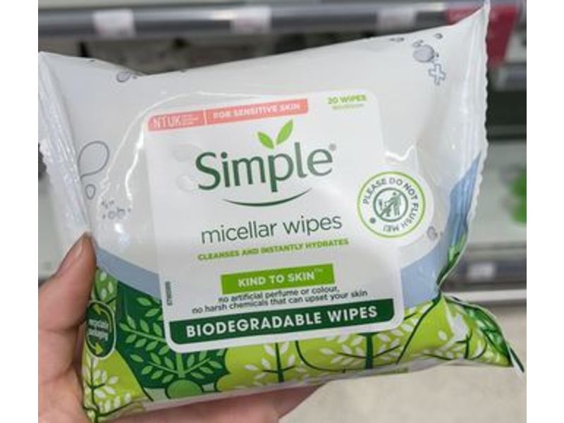 Simple Micellar Wipes, Kind To Skin, Sensitive Skin, 20 Count