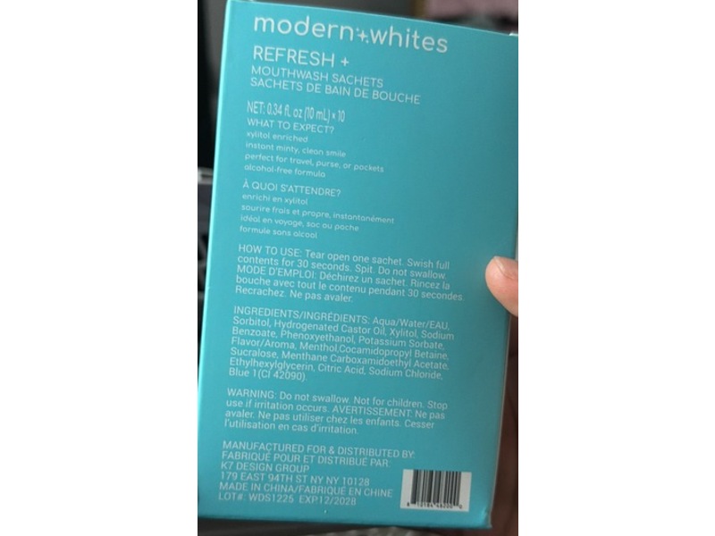 Modern Whites Refresh+ Mouthwash Sachets, 0.34 fl oz/10 mL, 10 Count