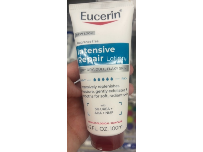 Eucerin Intensive Repair Lotion, Fragrance Free, 5% Urea + AHA + NMF, 3.3 fl oz/100 mL