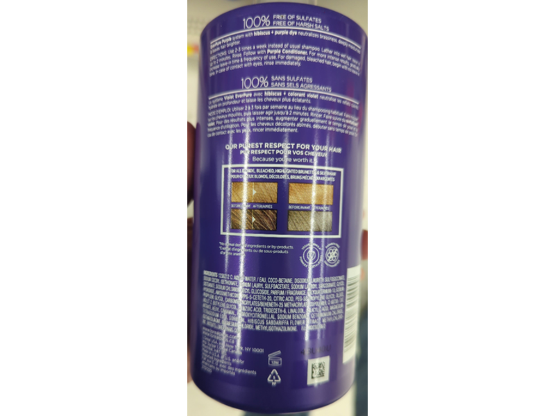 L'oreal Paris Everpure Sulfate Free Purple Shampoo, Hibiscus, 23 fl oz/680 mL