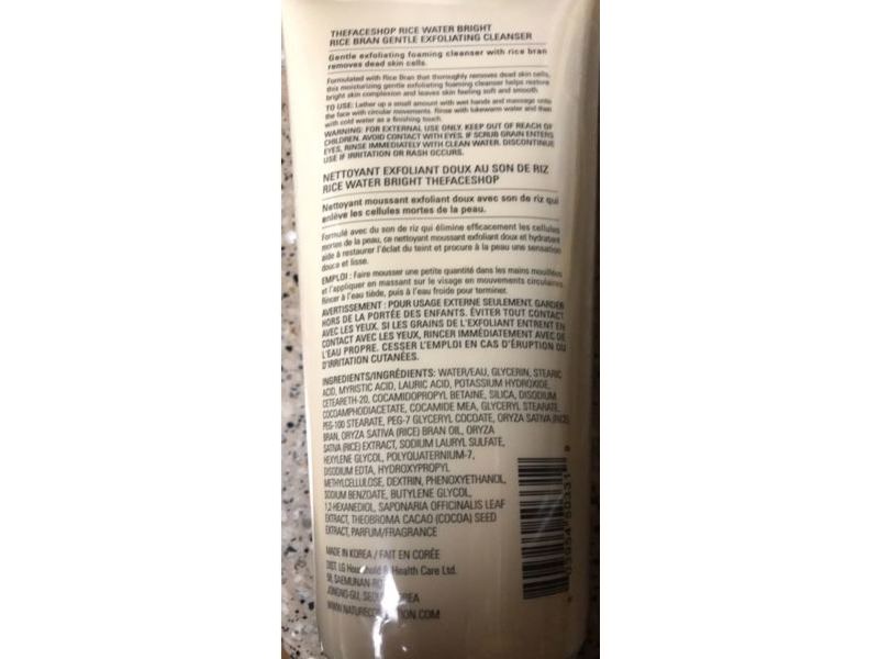 The Face Shop Rice Bran Gentle Exfoliating Cleanser, Rice Water Bright, 10.1 fl oz/300 mL