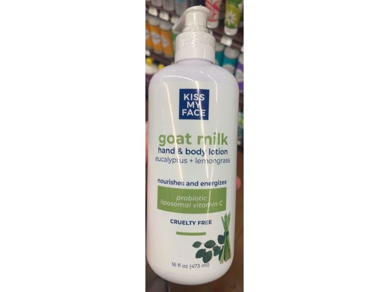 Kiss My Face Hand & Body Lotion, Goat Milk, Eucalyptus + Lemongrass, 16 fl oz/473 mL